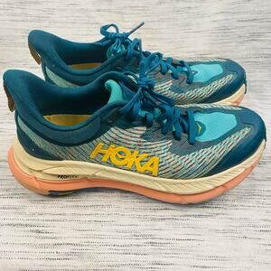 Hoka One One Teal and Yellow Athletic Shoes